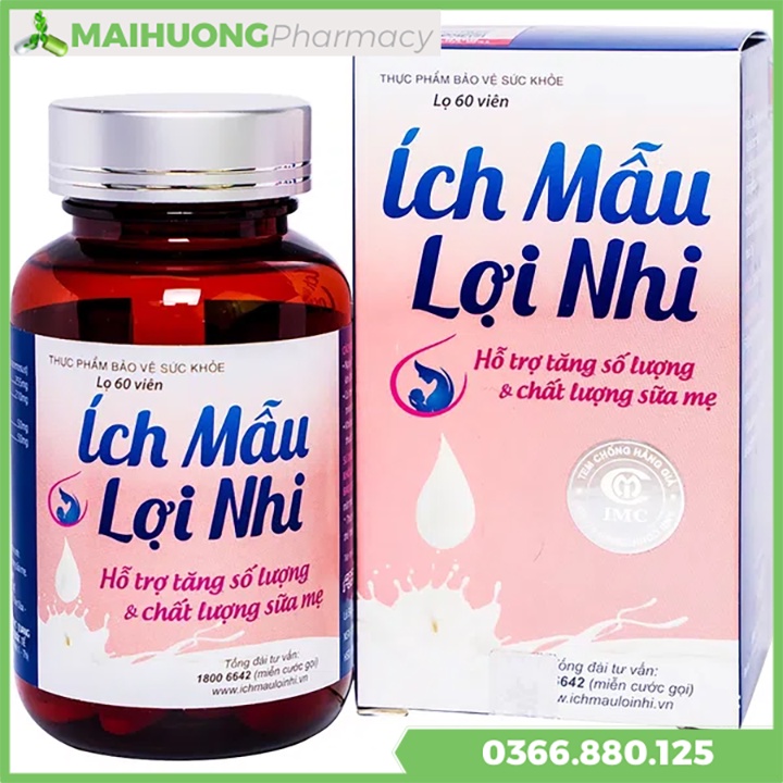 Ích Mẫu Lợi Nhi hộp 20 viên , Hỗ trợ tăng bài tiết sữa, nâng cao chất lượng và số lượng sữa.