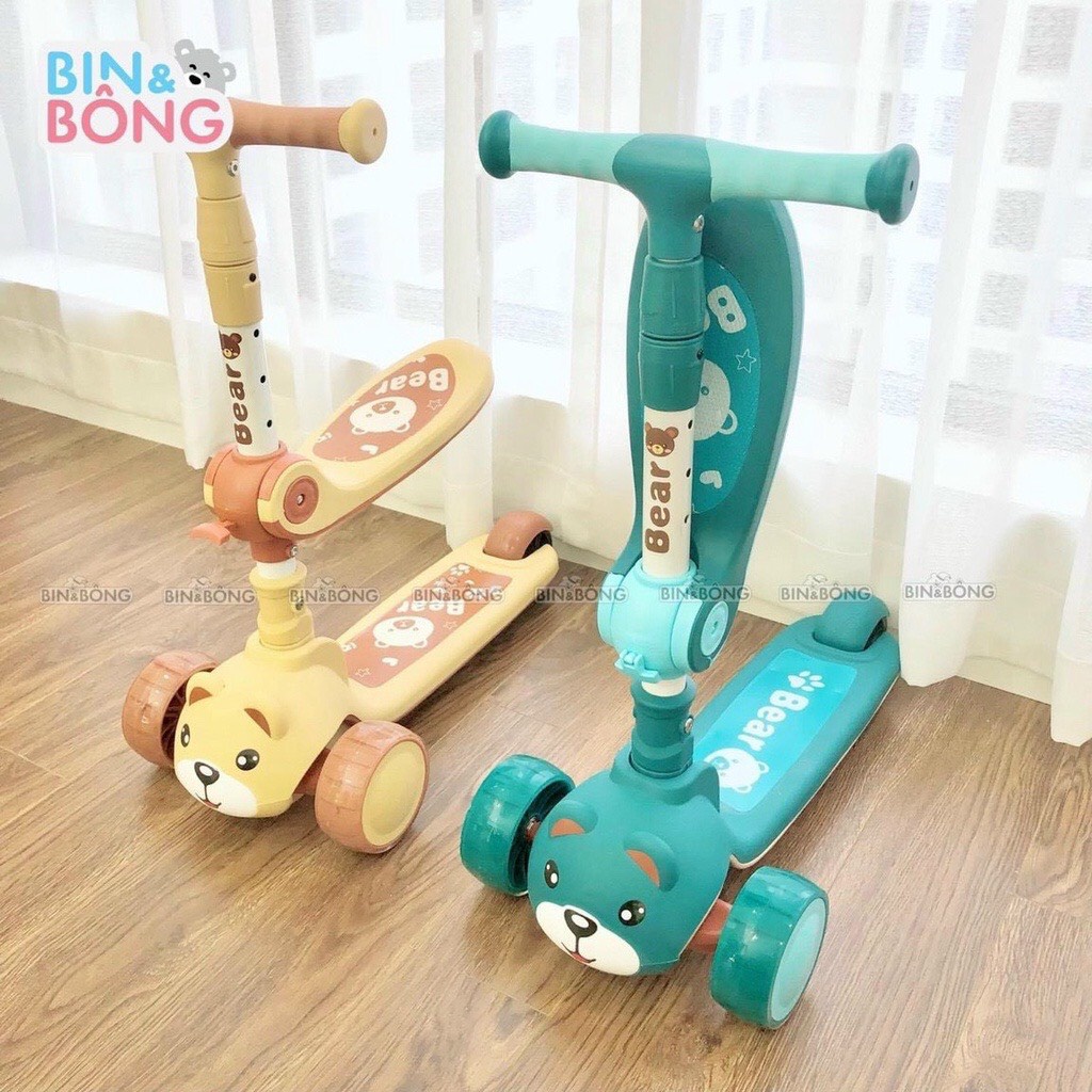 Xe trượt scooter cho bé, Xe chòi chân trẻ em cao cấp hình gấu