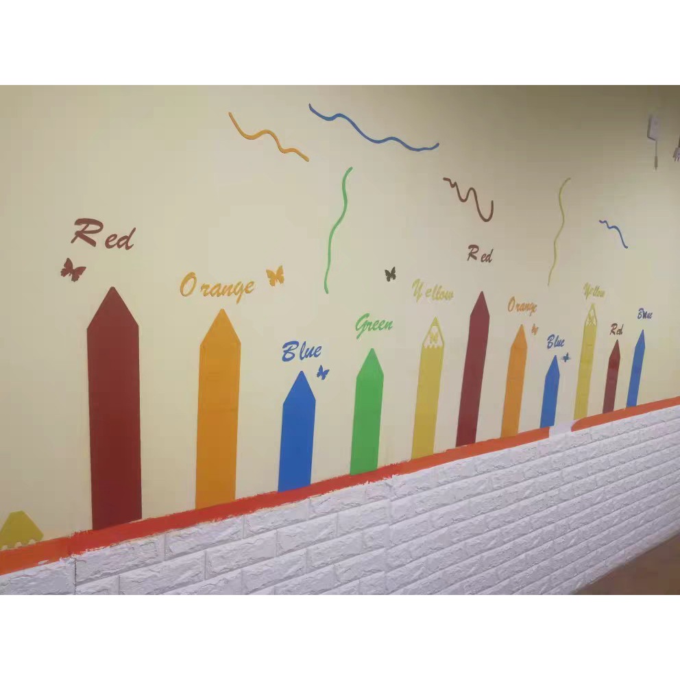 Tranh dán tường mica 3d decor khổ lớn bút chì, trang trí mầm non, trang trí khu vui chơi trẻ em Nhiều Size - EPeBen