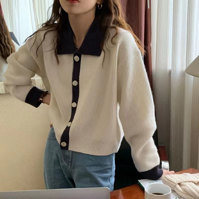 Hàng Sẵn_ Áo khoác len dệt kim thiết kế cổ áo Polo siêu mềm mịn Hadu shop