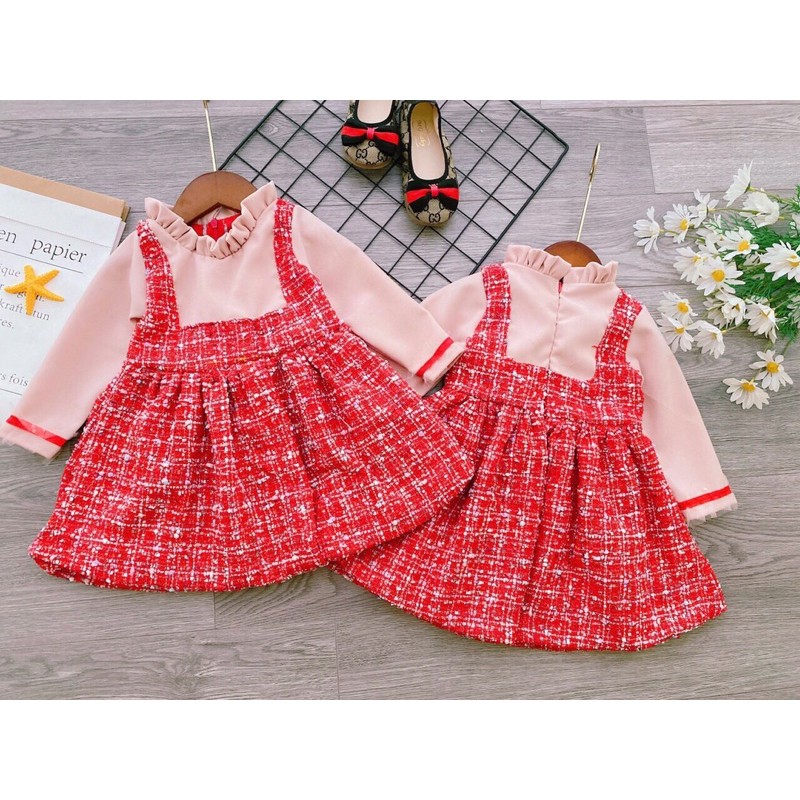 Váy dạ cổ bèo tiểu thư siêu xinh cho bé