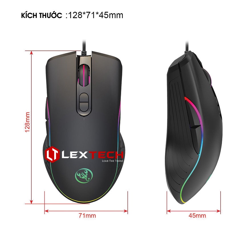 Chuột gaming máy tính có dây LexTech HXSJ 6400 DPI LED RGB 20 triệu click bền bỉ cho game thủ văn phòng laptop PC CA867