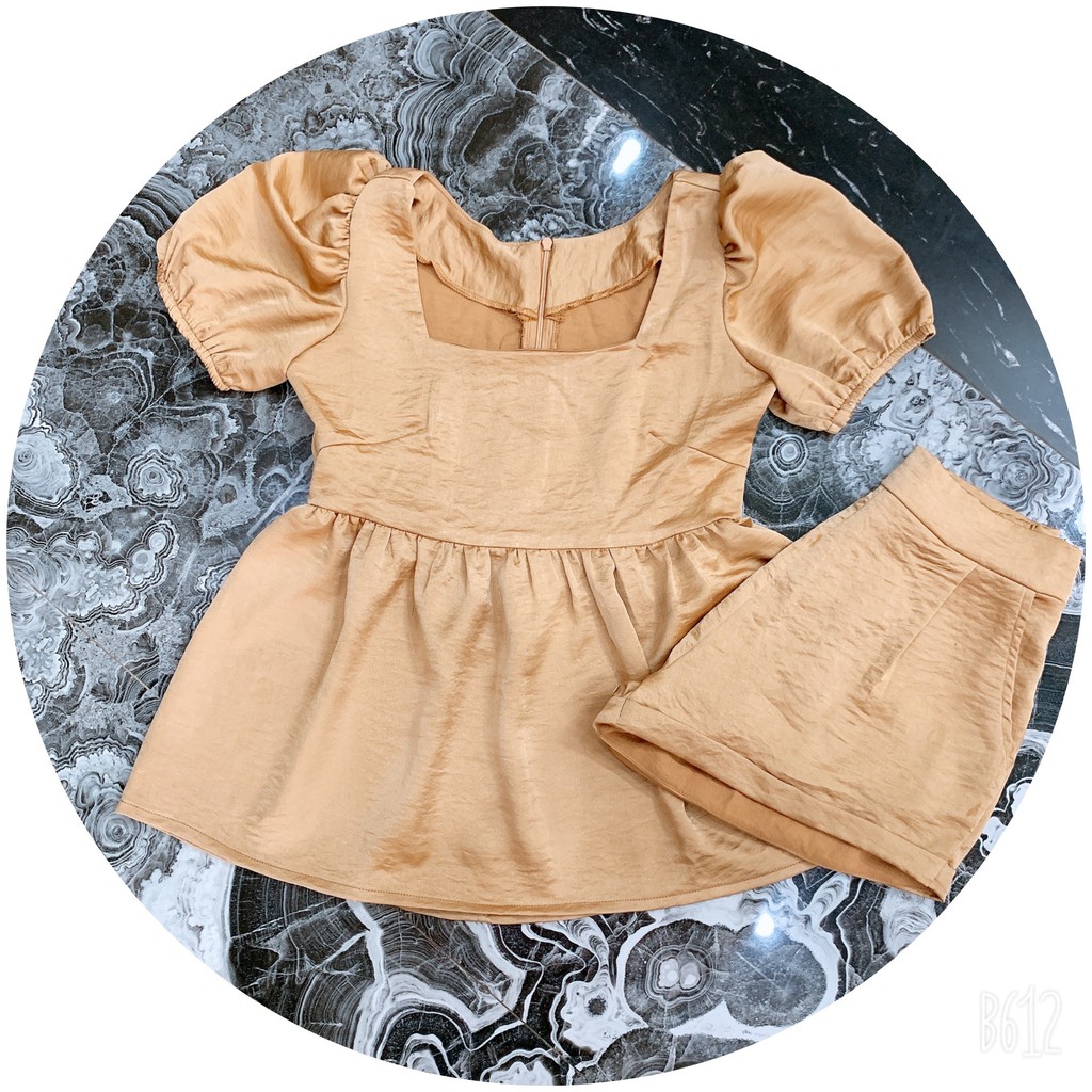 Set Babydoll tay phồng cổ vuông( Quần đùi lưng thun )_ COCOSHOP