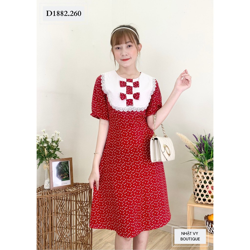 Đầm Nữ NHẬT VY Dự Tiệc Bi Tim Chít Eo Nơ Ngực Chất Mango Màu Vàng, Đỏ - D1882 | BigBuy360 - bigbuy360.vn