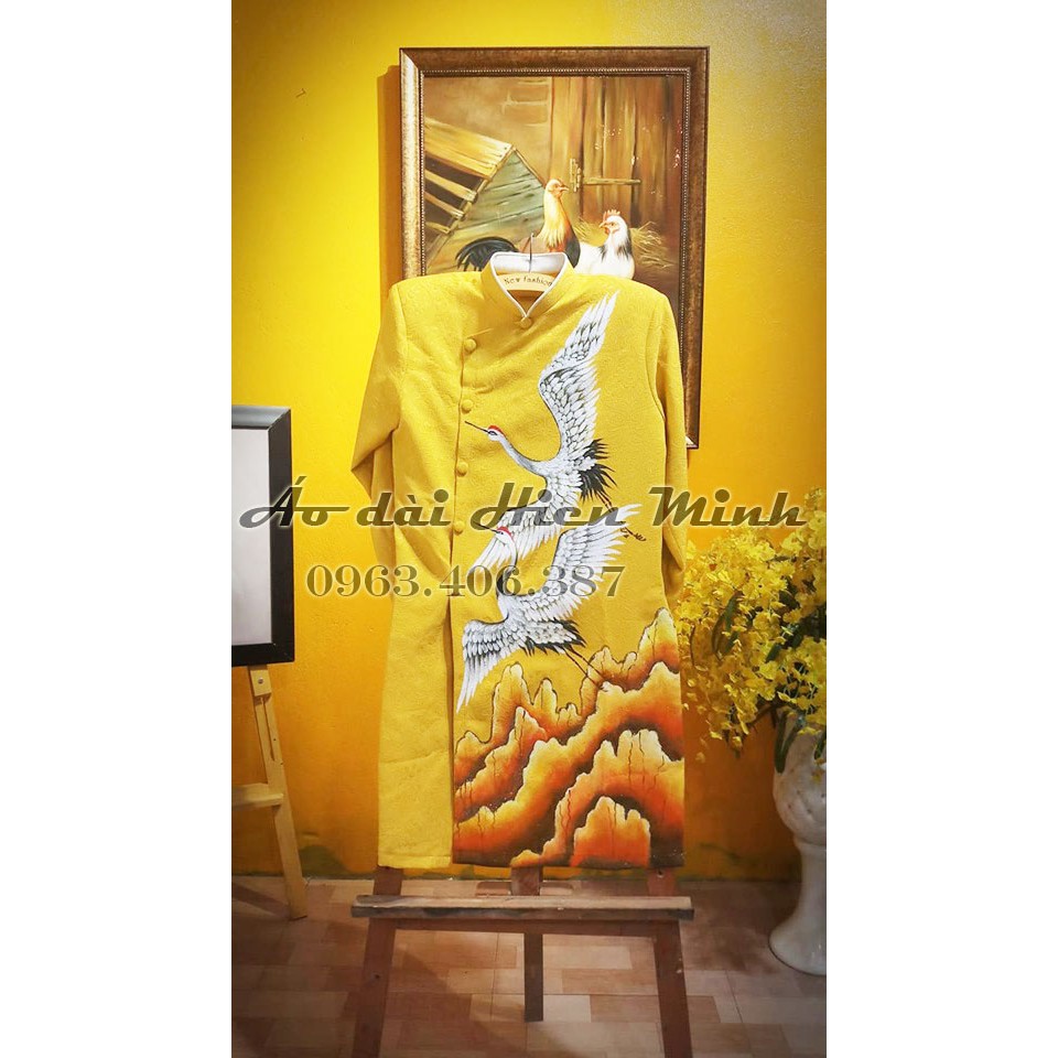 Áo dài cách tân nam vải gấm vàng cao cấp