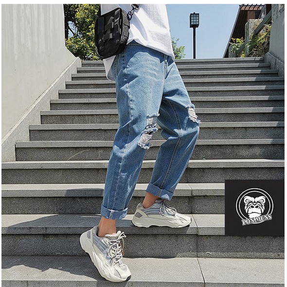 [xả kho lẻ size] Quần Baggy jean nam nữ ống rộng rách gối n880 2021 | BigBuy360 - bigbuy360.vn