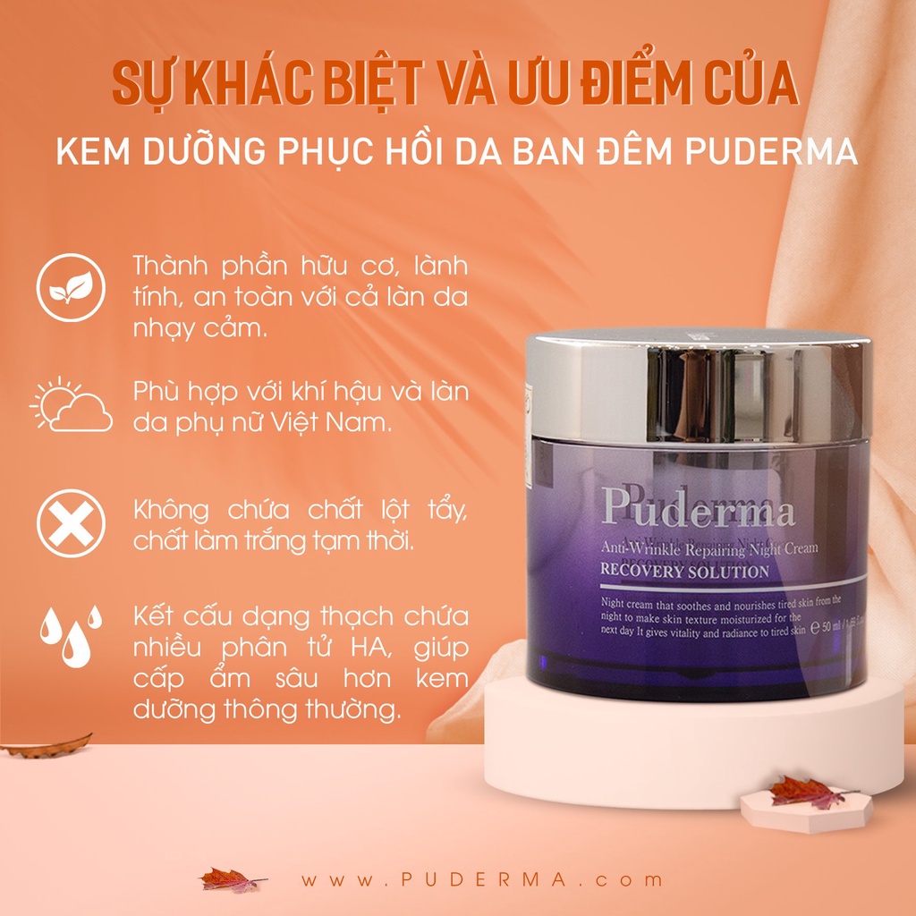 Kem Dưỡng Da Ban Đêm Puderma Cung Cấp Độ Ẩm Và Dưỡng Chất, Giúp Làm Giảm Nếp Nhăn, Mang Lại Làn Da Trắng, Mịn Màng