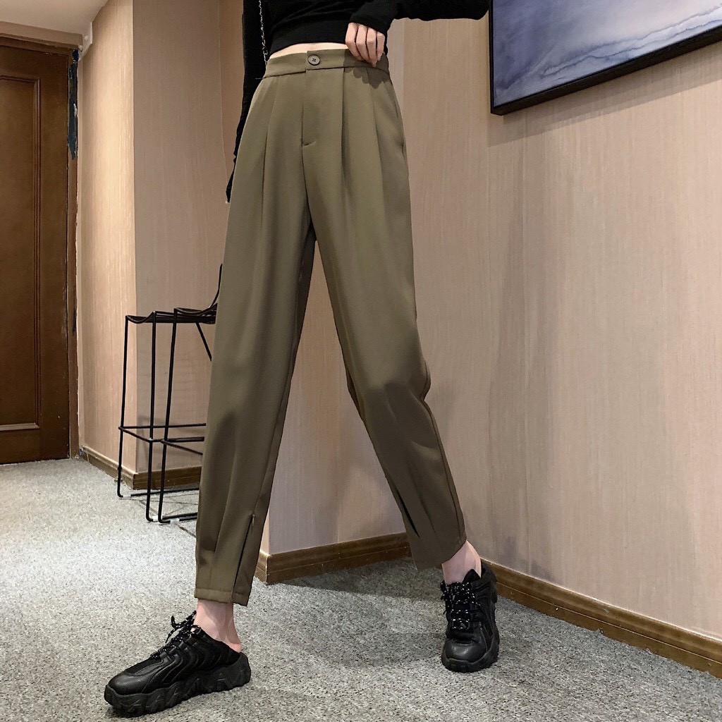 Quần baggy cao cấp kiểu dáng công sở ống khóa kéo chân tôn dáng