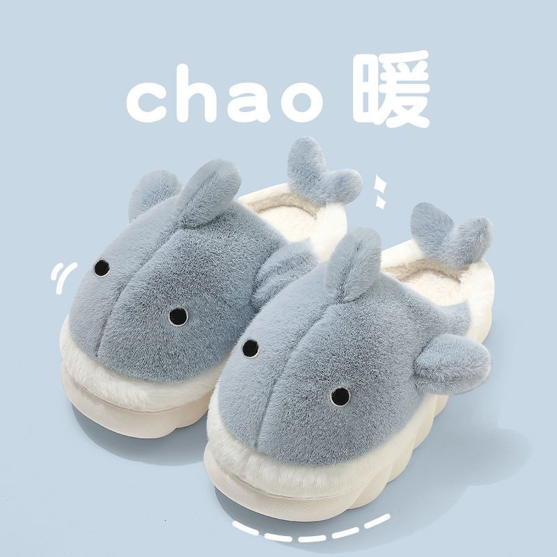 Dép Bông Đi Trong Nhà Đế Dày Chống Trượt Hình Cá Mập Hoạt Hình Cho Cặp