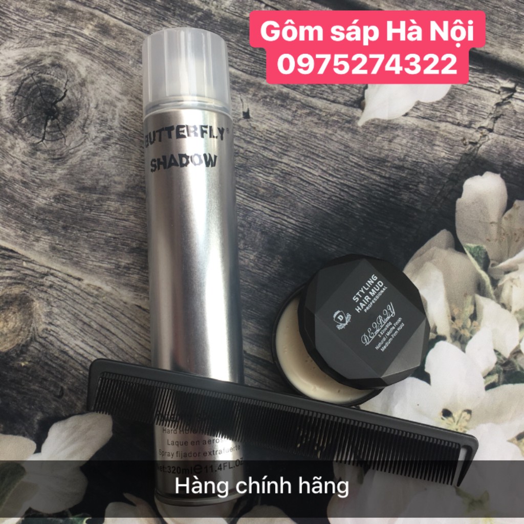 COMBO Gôm Xịt Tóc Butterfly Shadow 320ml &amp; Sáp CK + free lược