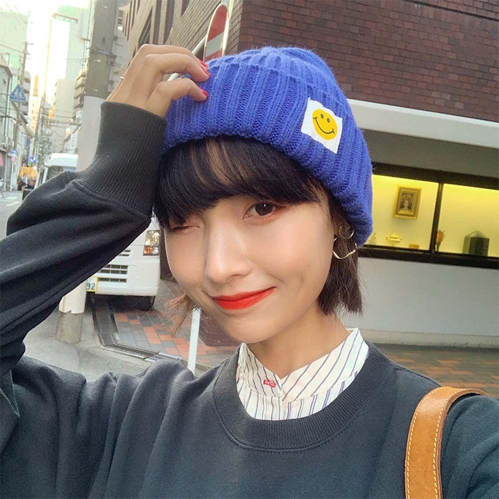 Mũ Len Beanie Họa Tiết Mặt Cười Phong Cách Hàn Quốc Cho Cặp Đôi