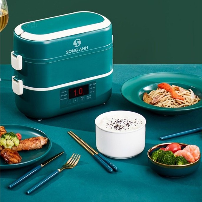 Hộp Đựng Cơm Cắm Điện 2 Tầng Có Tặng Kèm 4 Bát Sứ Cao Cấp, Bộ Hộp Cơm Giữ Nhiệt Cho Nhân Viên Văn Phòng, Sinh Viên