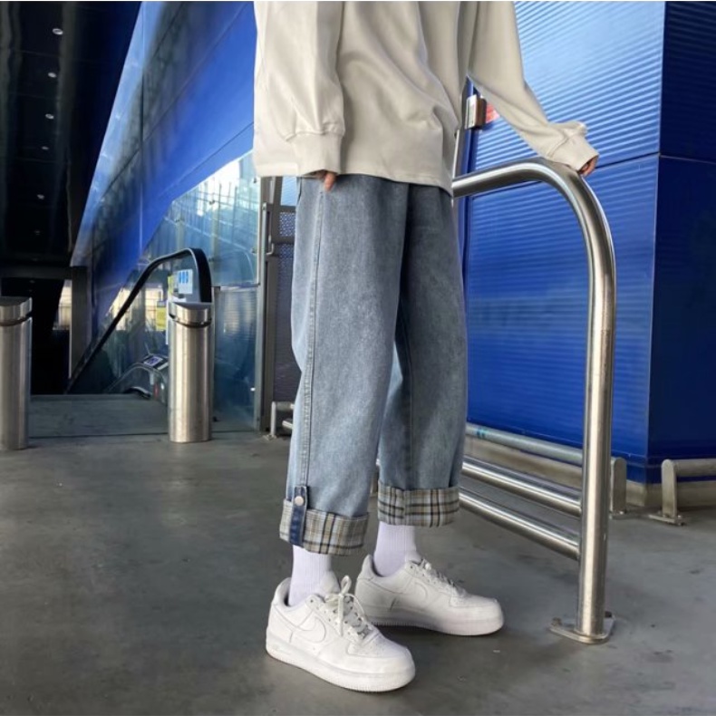 Quần baggy jean ống rộng suông thời trang Hàn Quốc unisex cá tính quần jean nam ống đứng quần jean nam kiểu dáng hàn quốc  from rộng Quần ống suông