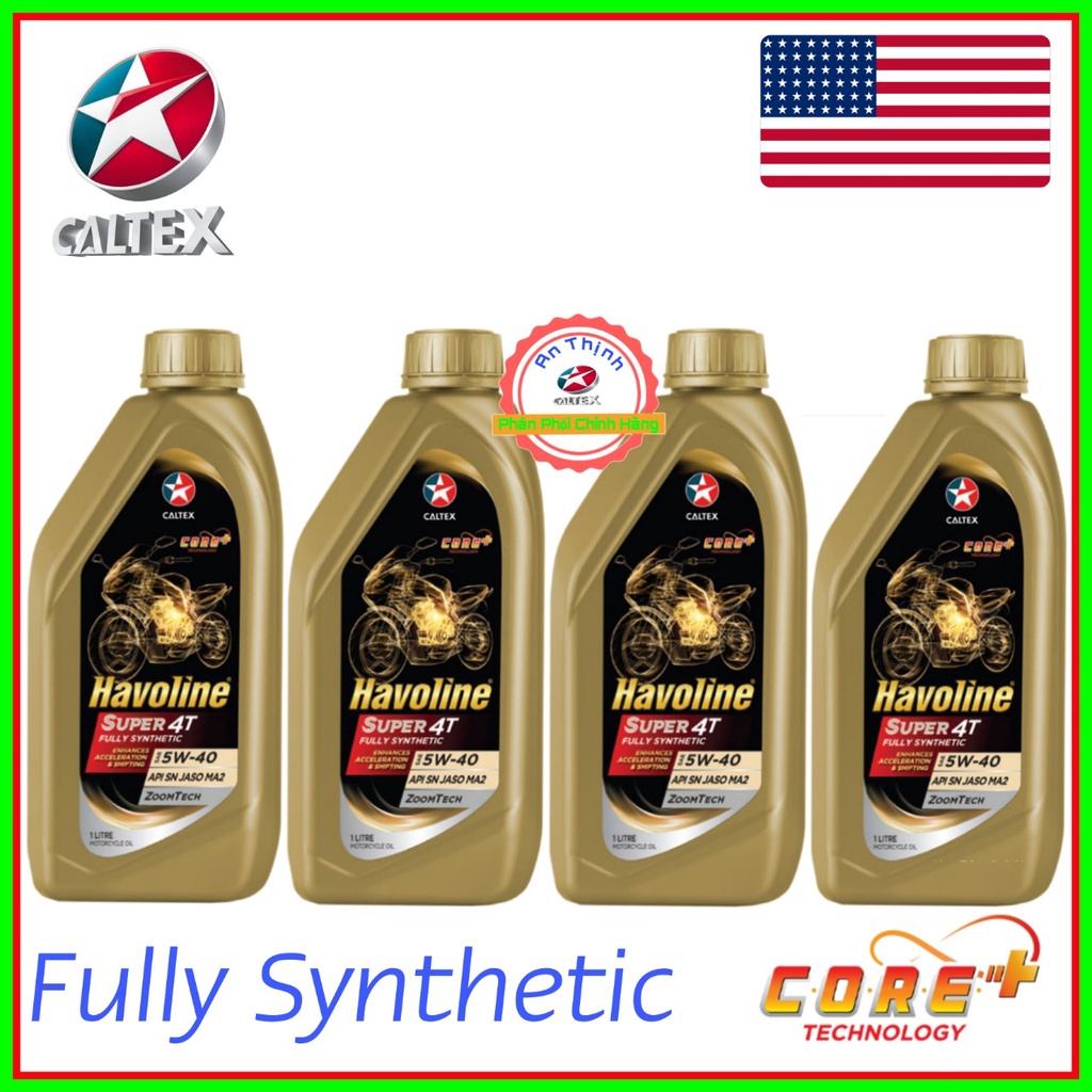 Nhớt Xe Số Và Côn Tay CAITEX HAVOLINE SUPER 4T 5W40 1L 100% Tổng Hợp-FullySynthetic- Và 10W40-Bán Tổng Hợp
