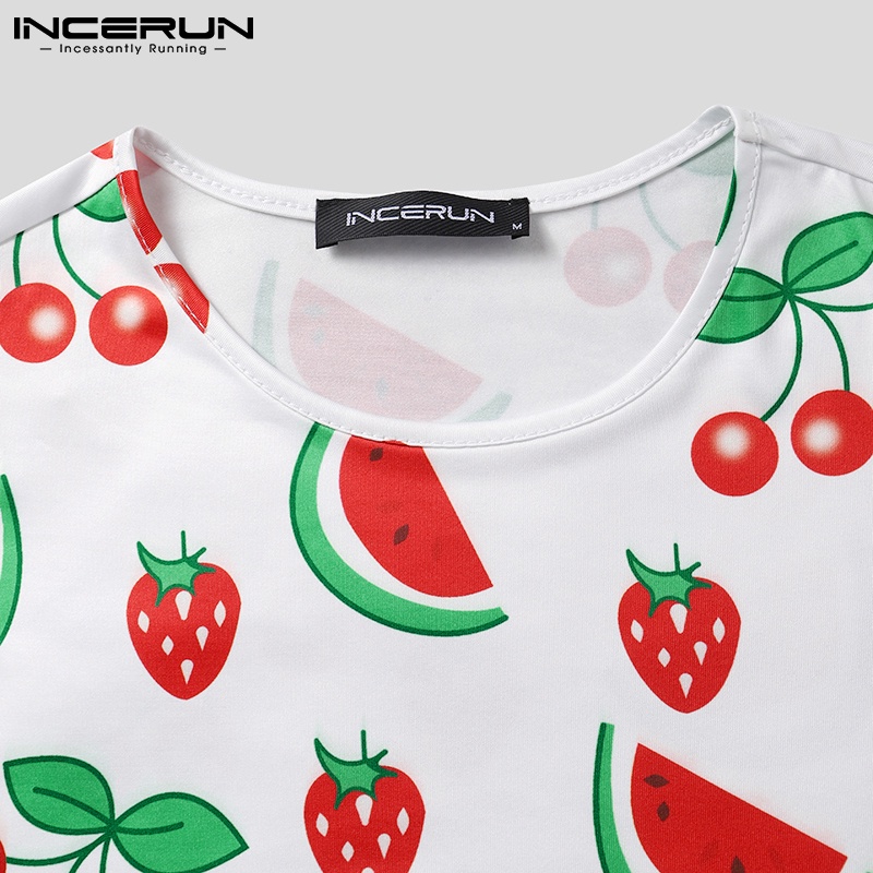 Áo không tay INCERUN họa tiết cherry xẻ tà thời trang trẻ trung cho nam