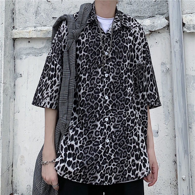 Áo Sơ Mi Tay Ngắn Dáng Rộng Hoa Văn Họa Tiết Da Báo Cá Tính