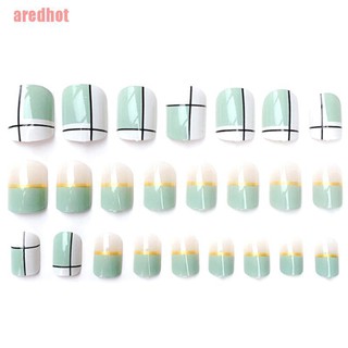 Set 24 móng tay giả họa tiết sọc caro thời trang dành cho nữ