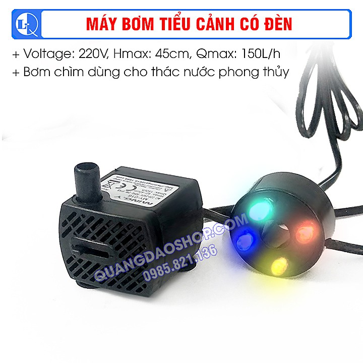 Máy bơm thác nước phong thủy | Máy bơm tiểu cảnh mini có đèn