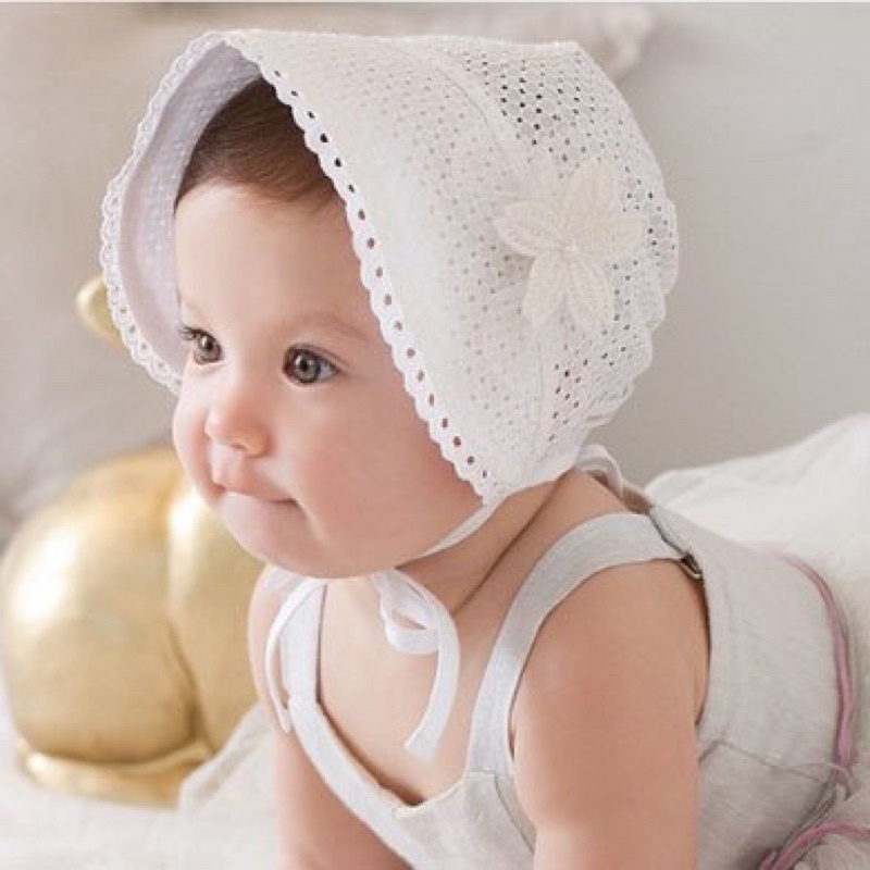 Mũ ren trắng tiểu thư phong cách Hàn Quốc cho bé gái 0-2 tuổi
