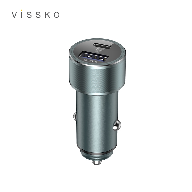 Vissko Car Charger 6A/36W for Dual Ports Type C+USB Support QC3.0+PD Fast Charging