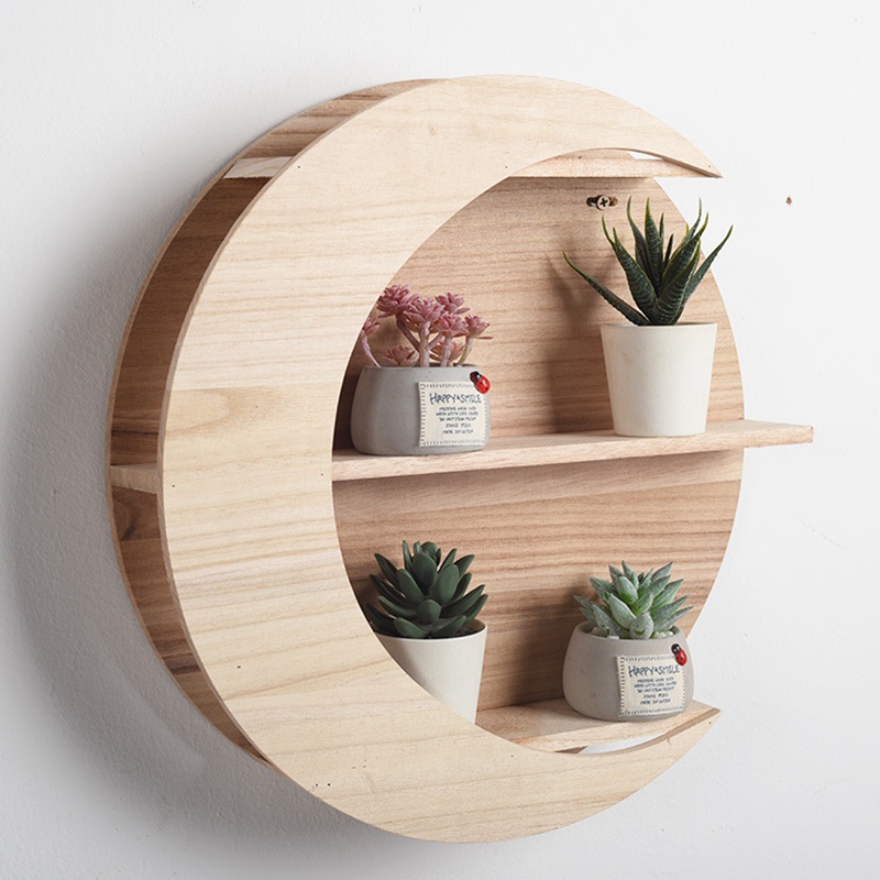 Kệ Gỗ Treo Tường Hình Mặt Trăng / Tròn Phong Cách Bắc Âu Đơn Giản Nghệ Thuật Dành Cho Trang Trí Nhà Cửa
