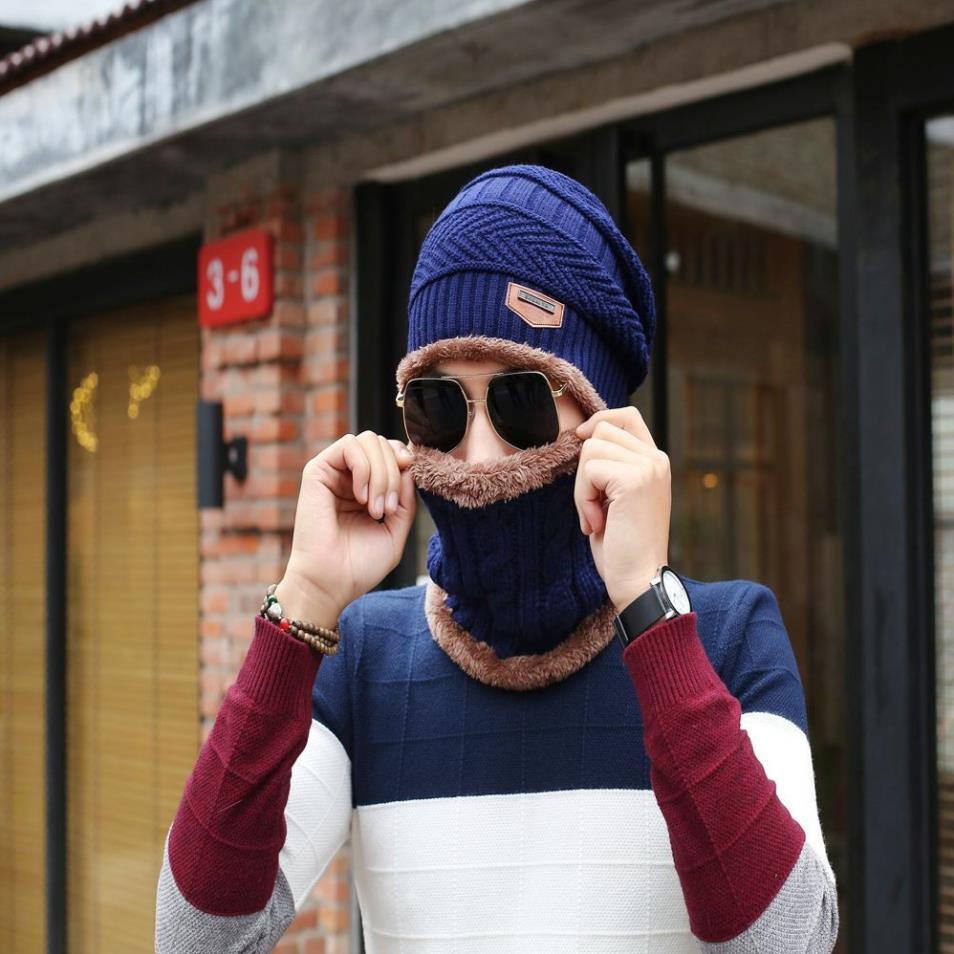 Mũ len trùm đầu kèm khăn ống choàng cổ ấm áp hàng loại 1 cho nam nữ