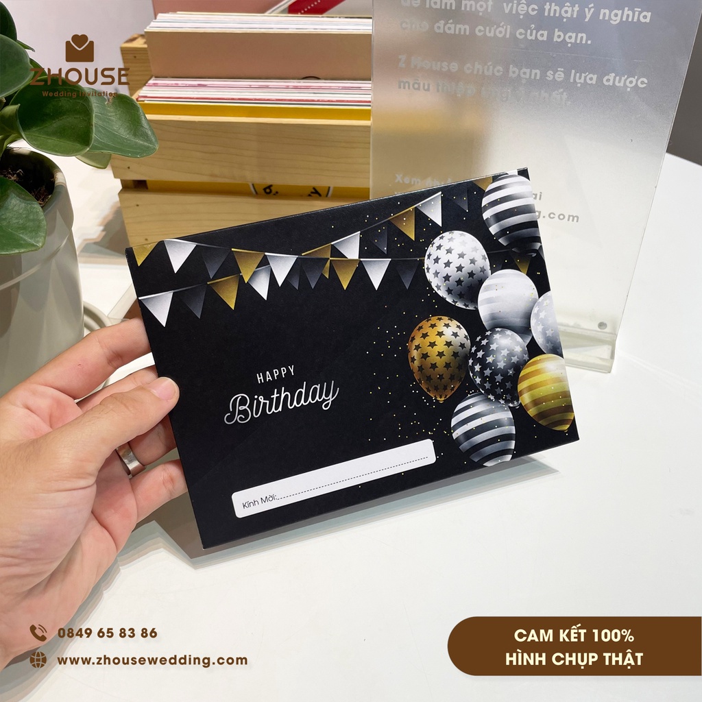 COMBO 10 Thiệp sinh nhật MÀU ĐEN BONG BÓNG MÀU BẠC, birthday cho người lớn - Chất liệu giấy cao cấp
