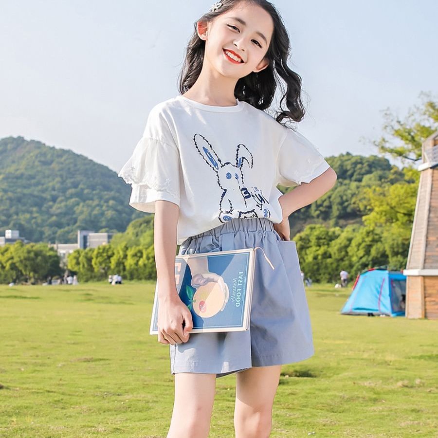 Set Đồ Mùa Hè 2 Món Gồm Áo Thun Cotton Tay Ngắn + Quần Short Dáng Rộng Cho Bé Gái Từ 3 Đến 4 Đến 6 Đến 7 Đến 8 Đến 9 Đến 10-11 Tuổi