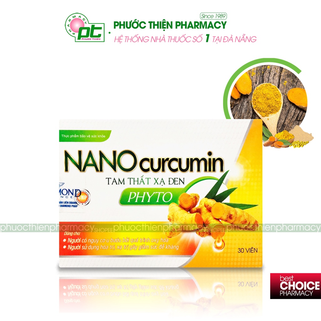 Viên uống tinh bột nghệ Nano Curcumin Tam Thất Xạ Đen Phyto 30 Viên - Hỗ trợ viêm loét dạ dày, tăng đề kháng