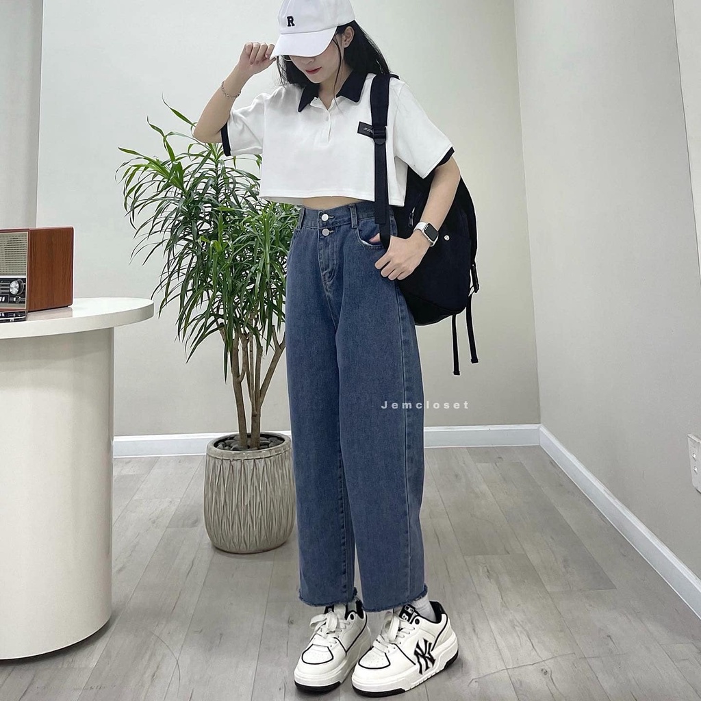Quần Jean JEM CLOSET Màu Xanh Quần Bò Baggy Nữ PIOL Thiết Kế Basic Phong Cách Trẻ Trung Mặc Siêu Tôn Dáng 2859