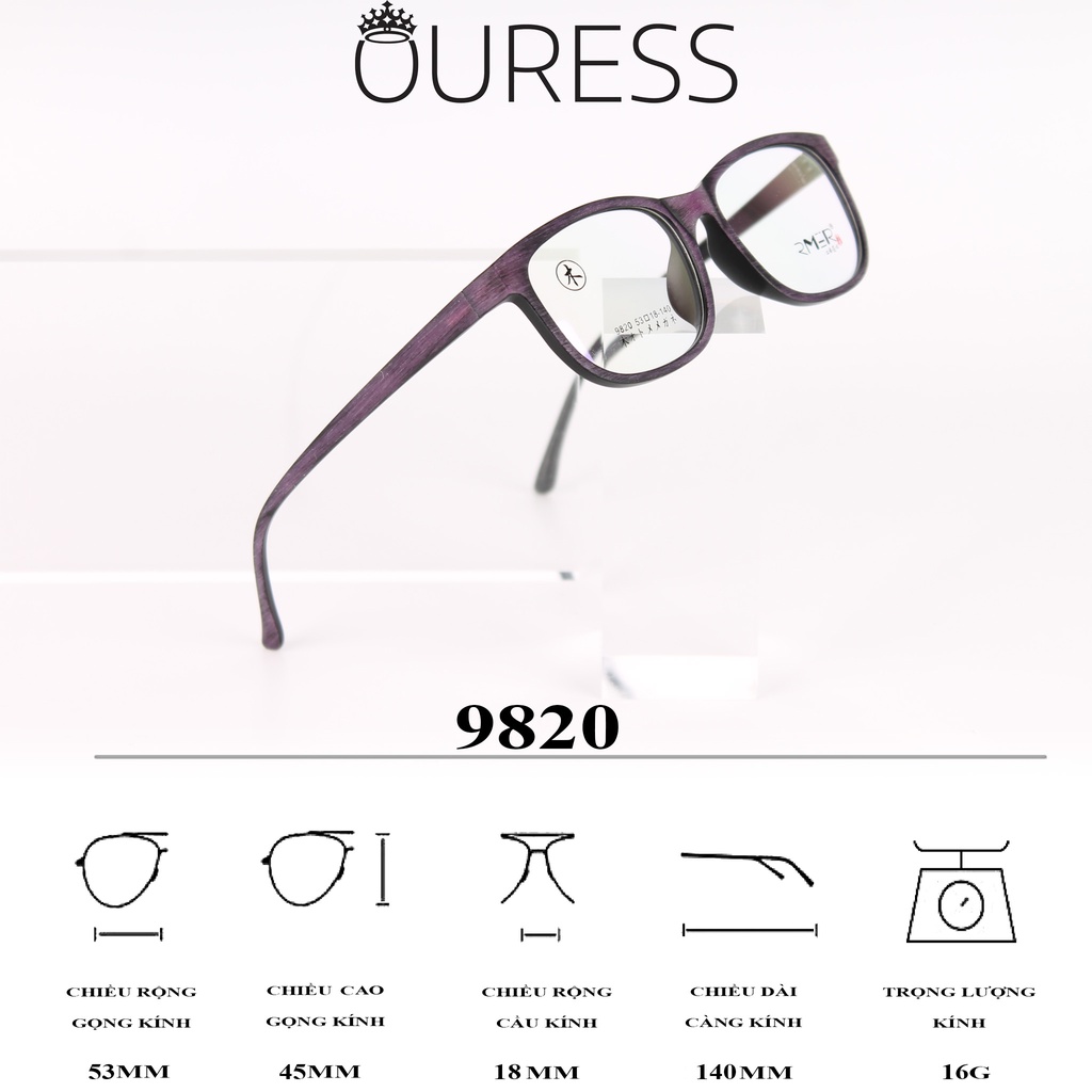 Gọng kính nhựa Tr90 siêu nhẹ siêu bền hợp thời trang Ouress - 9820