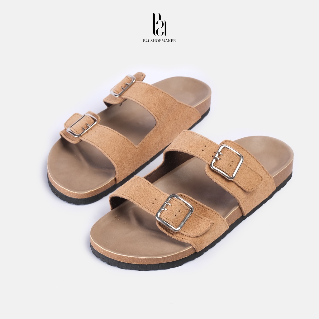 Dép Đế Trấu B21 Da Lộn 2 Lớp Cao Cấp Dép Quai Ngang Unisex Lót Cao Su Non Êm Ái Chống Thấm Nước Chống Hôi Chân Tiện Lợi