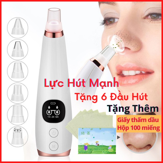 Máy Hút Mụn, Đầu Đen Cám Bọc Cầm Tay Mini Blackhead Spa Hút Nặn Mụn Trứng Cá Tặng 6 Đầu Hút Đa Năng