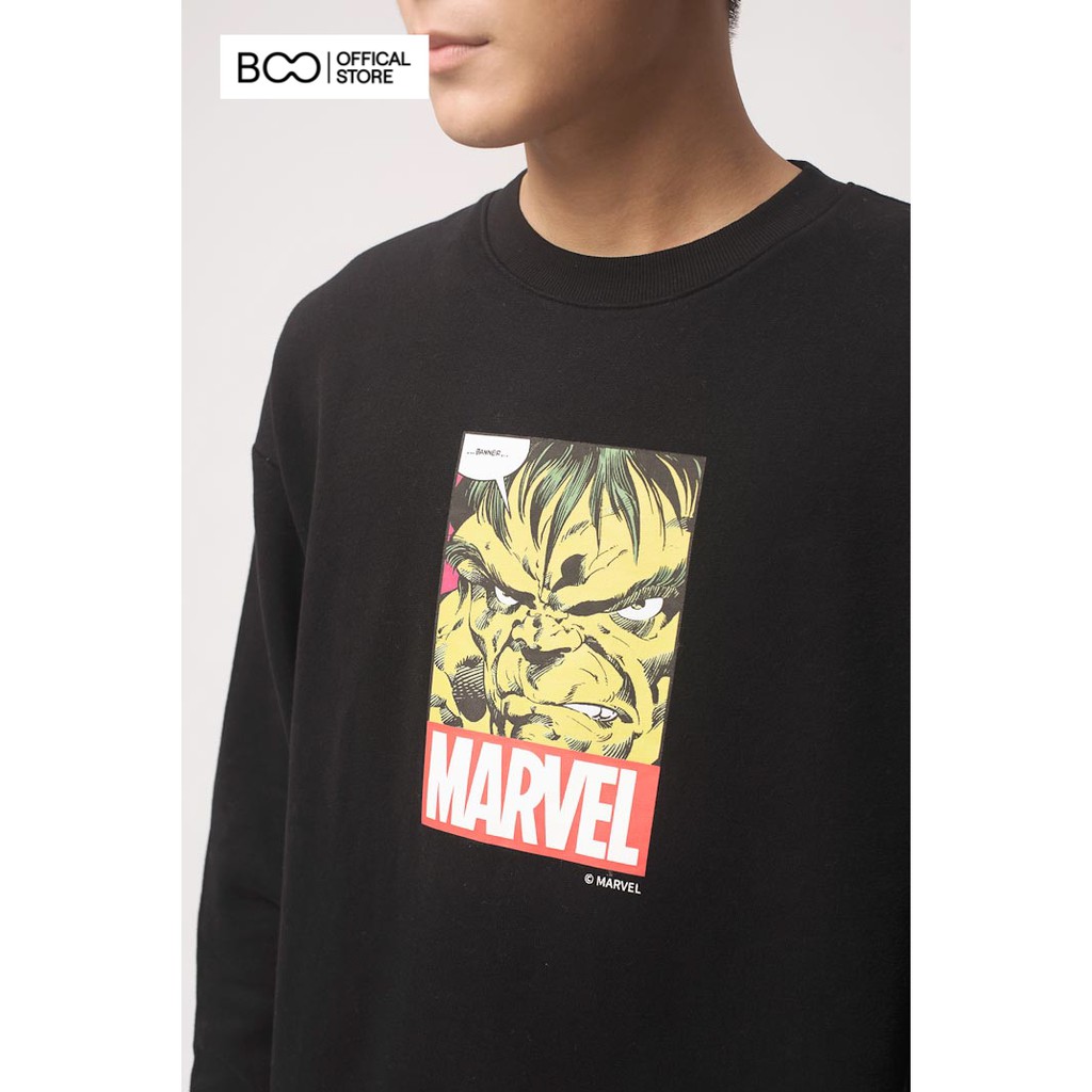 Áo Sweatshirt Nỉ Không Mũ Nam BOO Form Rộng In Logo Marvel Độc Đáo