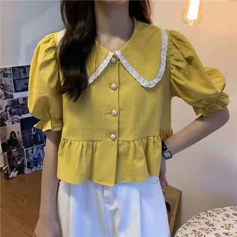 Áo Sơ Mi Tay Phồng Cổ Búp Bê Dáng Rộng Thời Trang 2022 Dành Cho Nữ