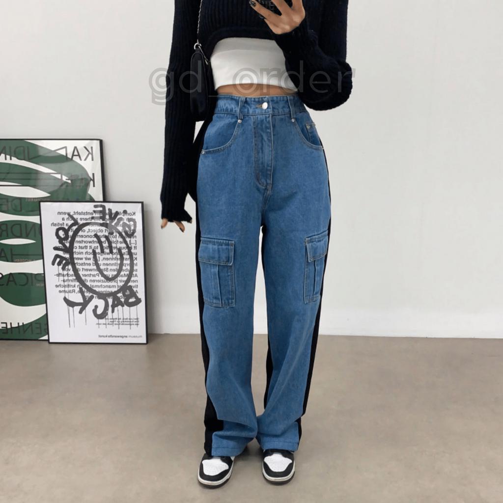 Q3|Quần jeans bò nữ túi hộp lưng thun ống rộng cạp cao hàn quốc basic dễ mặc đi học, đi chơi gd_order