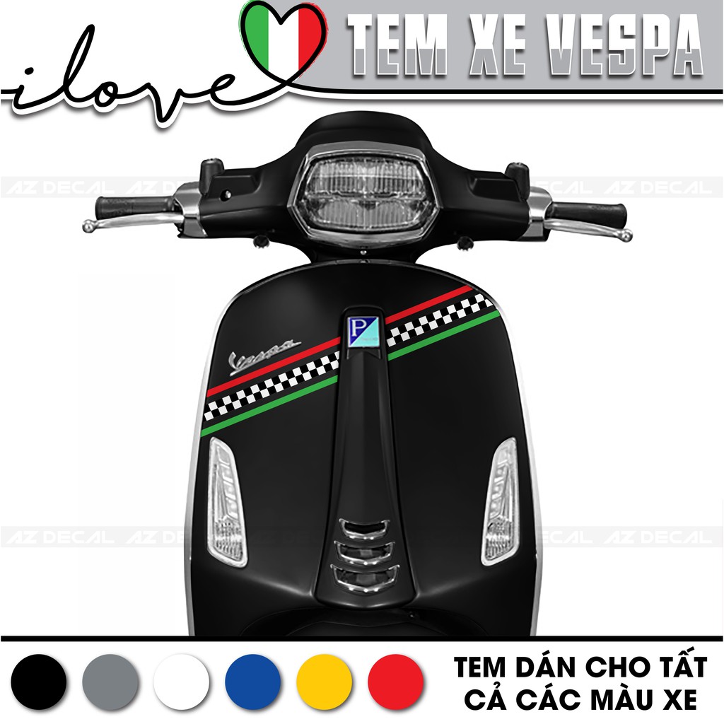 Tem Italia Xe Vespa Sprint/Primavera/GTS | VP04 | Tem Rời Xe Vespa Chất Liệu PVC Cao Cấp