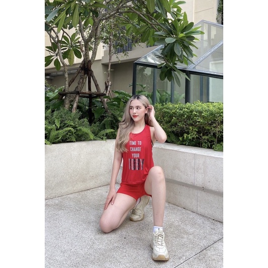 Áo tanktop dây Time to chang the body thể thao tập gym yoga nữ