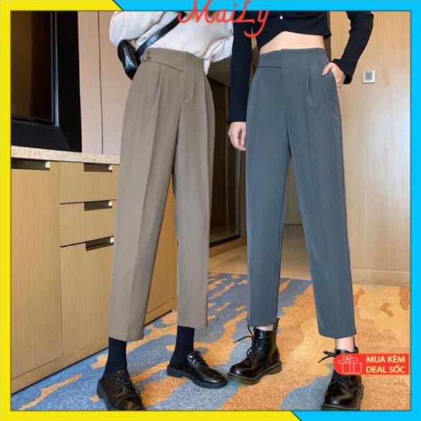 Quần Baggy nữ cạp cao vạt chéo - Quần baggy thiết kế phong cách cổ điển Basic Thời Thượng | BigBuy360 - bigbuy360.vn