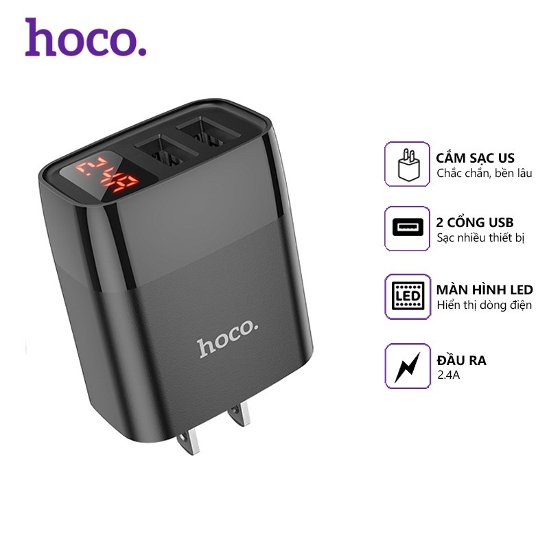 Cóc Sạc Nhanh Hoco C86 2.4A 2 Cổng Usb Màn Hình Led