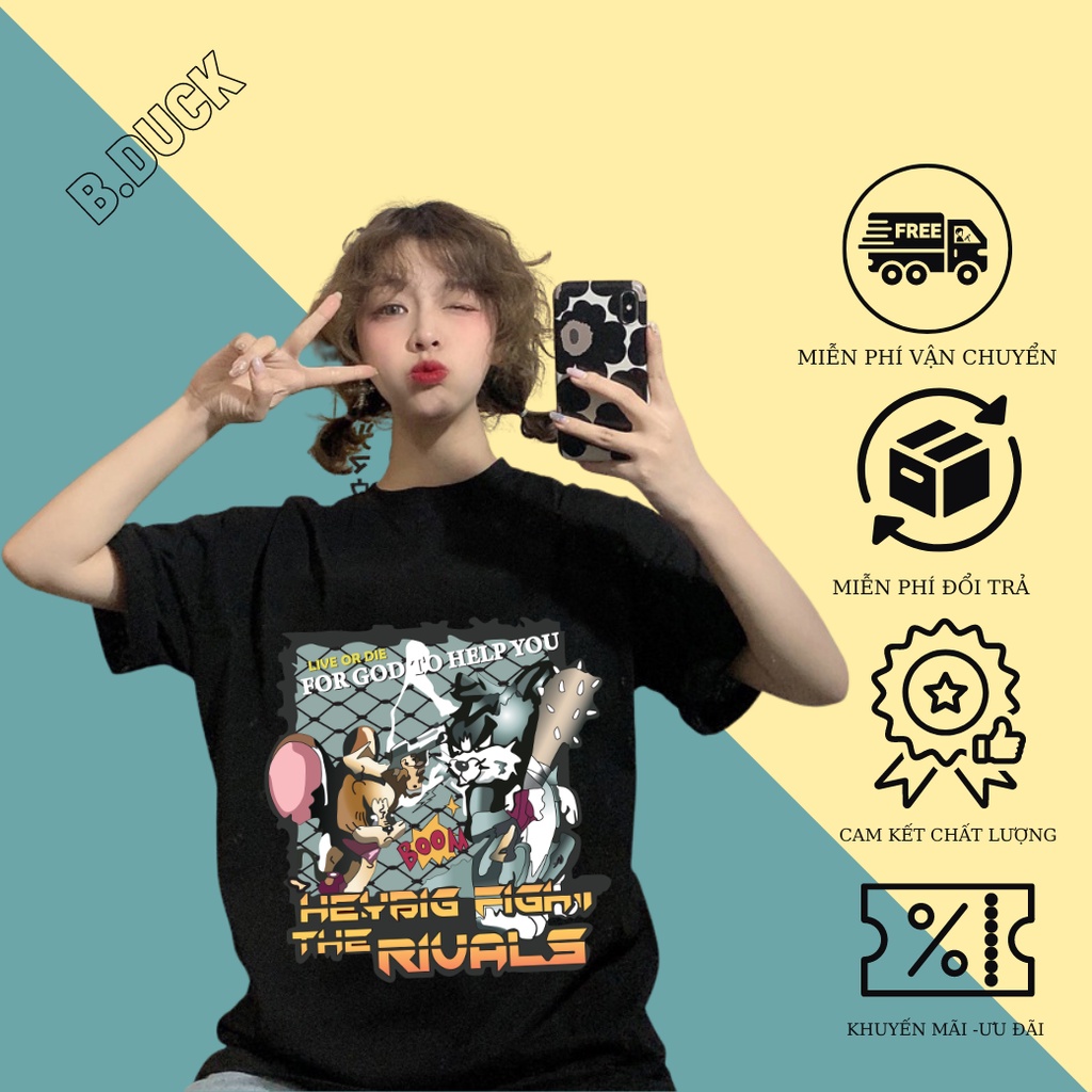 Áo thun tay lỡ form rộng phông Unisex nam nữ Cotton oversize form rộng Tom Jerry- B.Duck Girl