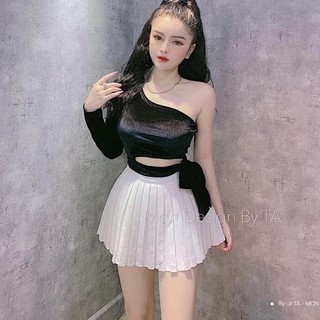 Áo croptop tay dài phối da beo