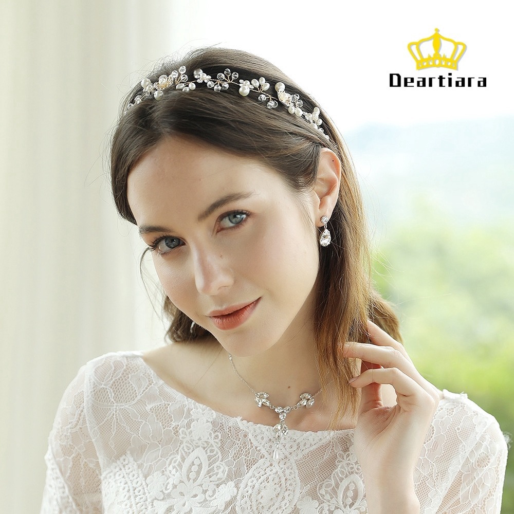 Vòng hoa đội đầu đính ngọc trai nhân tạo phong cách boho