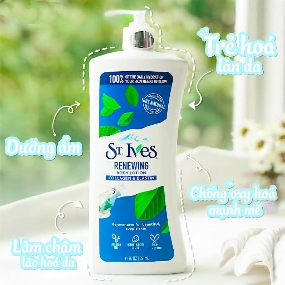 Sữa dưỡng thể St.ives 621ml dưỡng ẩm trắng da yến mạch, vitamin e, colagen-Mỹ- nhập khẩu bởi cty Dksh