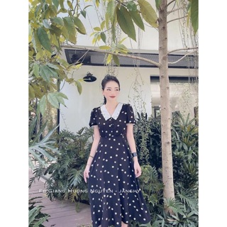 Váy cúc xoè cổ trắng dành cho nữ