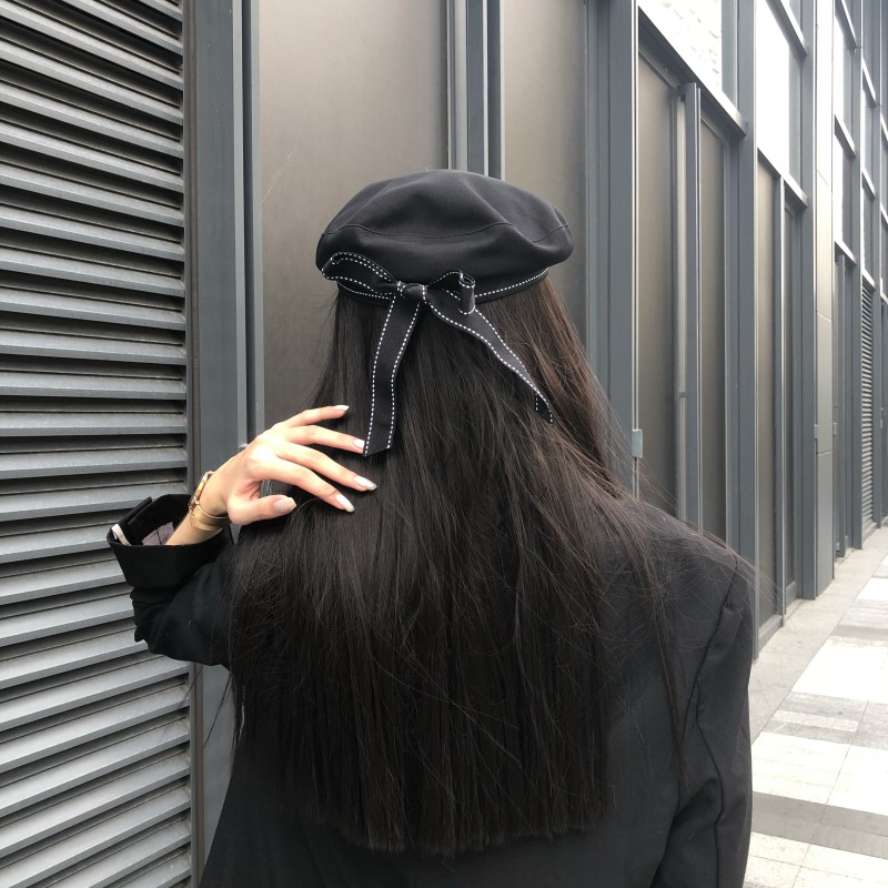 Mũ Beret Đính Nơ In Chữ Phong Cách Hàn Quốc Cho Nữ