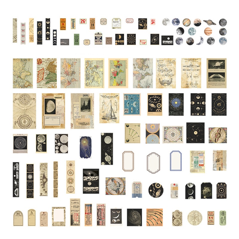 Set 200 miếng dán washi phong cách cổ điển dùng để trang trí thiệp/sổ tay