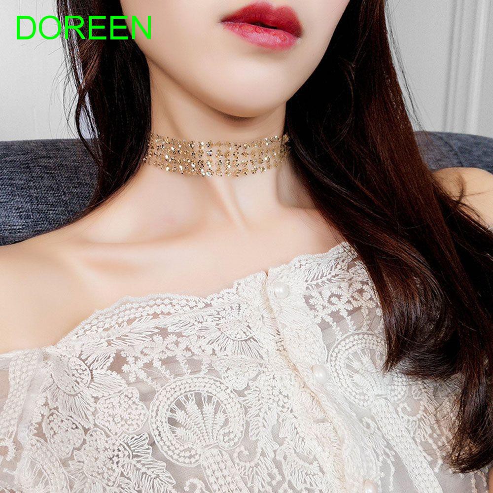 Vòng cổ choker màu vàng / bạc đính đá phong cách thời trang