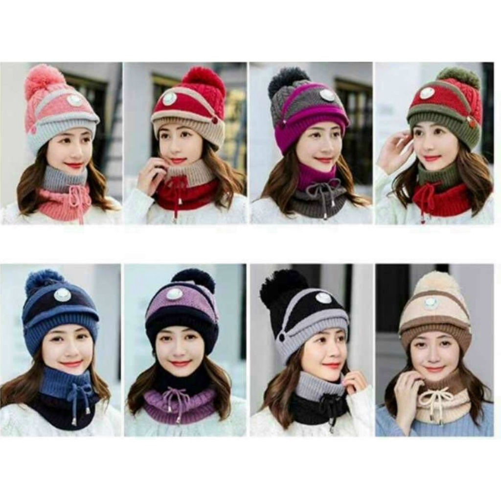 Mũ len nữ kèm khăn và khẩu trang kiểu hàn quoc hàng cao cấp chất len mịn màng giữ ấm áp cho bạn suốt mùa đông. Trademark
