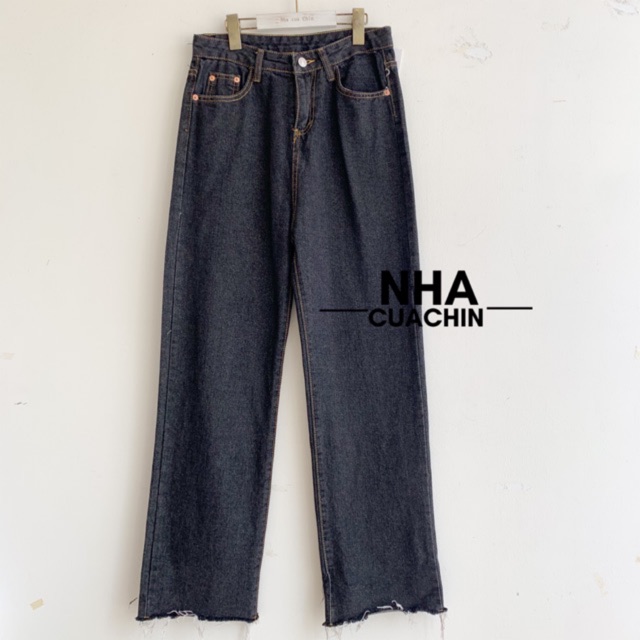 Quần jeans ống rộng gấp gấu
